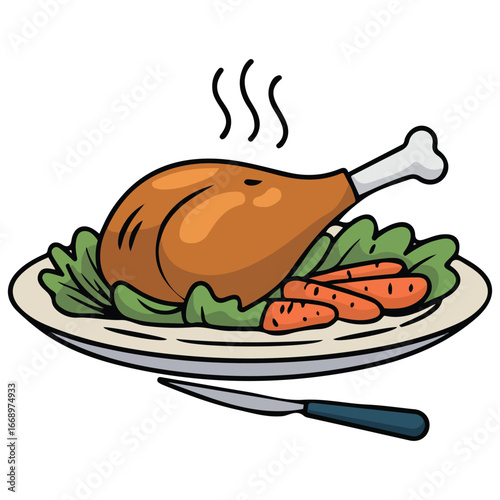 Chicken thigh food plate icon vector image isolated on white background