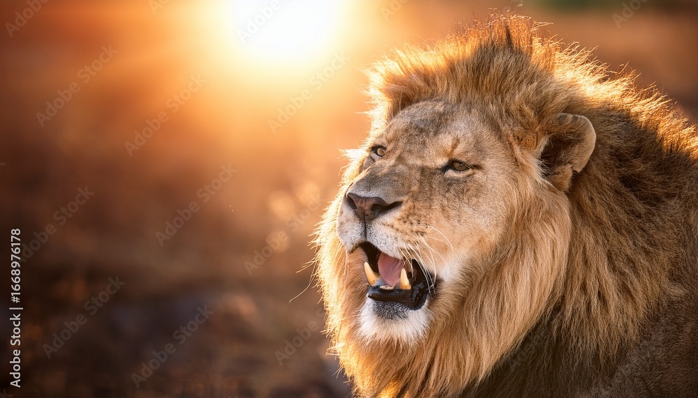 Fototapeta premium majestic lion roaring with radiant light shining behind