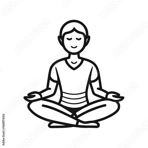 Vector illustration of a meditating person in minimalist line art style with clean black lines on white background ideal for logos and wellness branding,
meditating person vector,