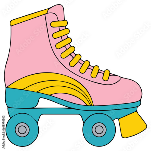 Girls style pink roller skate vector illustration isolated on white background