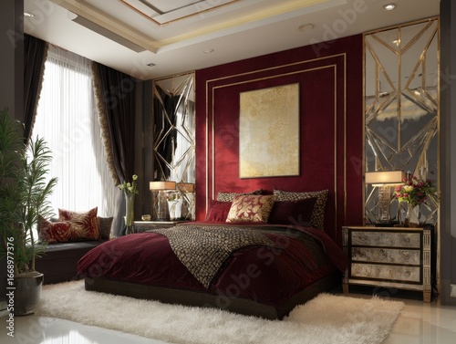 Luxurious burgundy bedroom ...