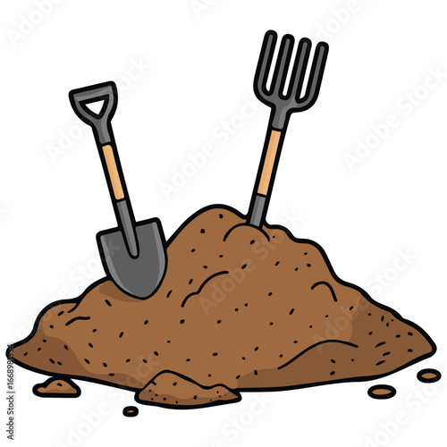 Heap earth soil vector illustration hayfork pile substrate isolated on white background