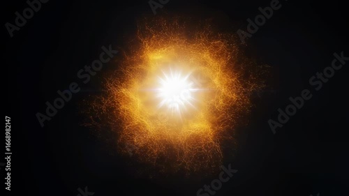 Bright energy pulsation with electric sparks and light effect in dark space. Dynamic power motion sphere, footage.