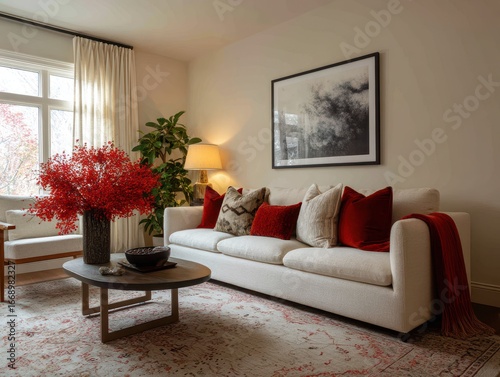 A cozy living room boasts a...