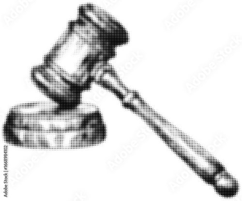 Black and white halftone gavel and sound block with judicial concept. Vector illustration