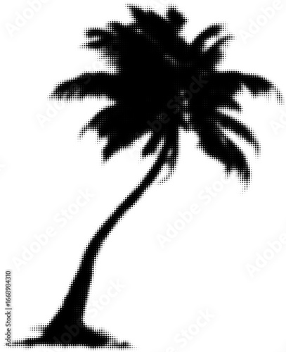 Silhouette of a palm tree in halftone style, evoking tropical beach vibes. Vector illustration