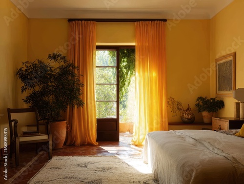 A sun-drenched bedroom with...