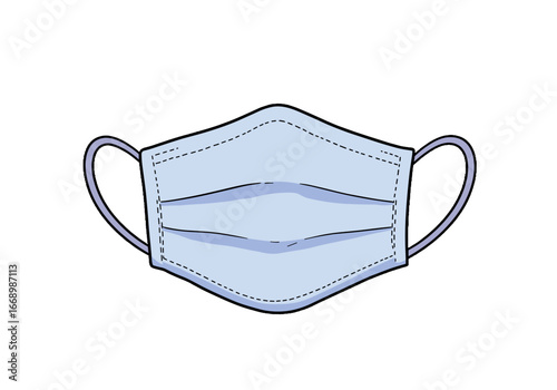 Blue surgical mask illustration with ear loops on white background  