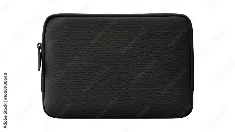 Fototapeta premium Laptop sleeve made of neoprene with smooth zipper track and pull, flat lay with gentle fabric tension, isolated on transparent background. 
