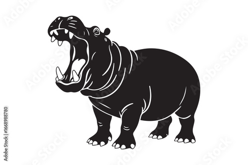 Ferocious hippopotamus with mouth wide open