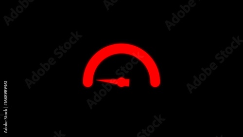 Red Warning Gauge Icon Low-Level to High Speedometer on Black Background