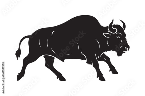 Powerful black silhouette of a charging bull