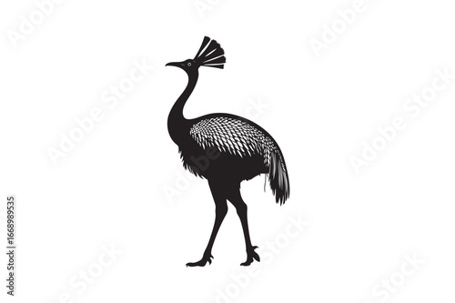 Stylized silhouette of a peacock with elaborate crest