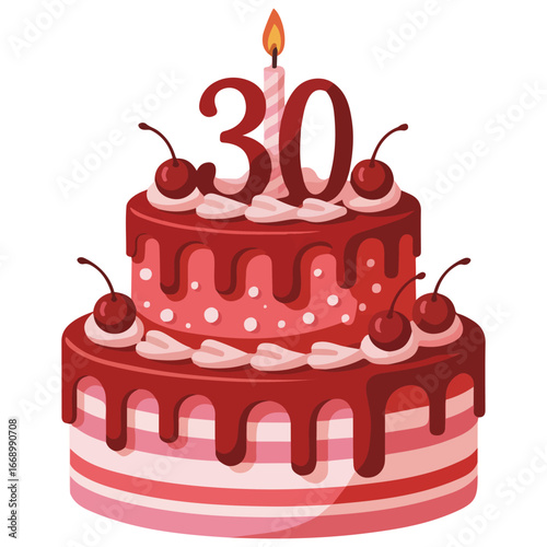 Birthday cake thirty years vector illustration isolated on white background