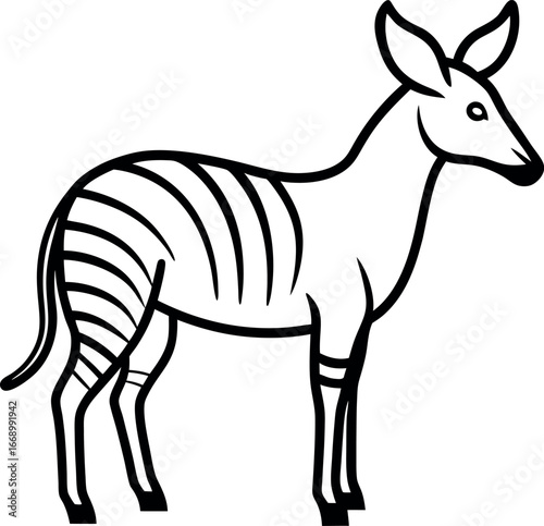 Black and White Okapi Line Drawing Illustration