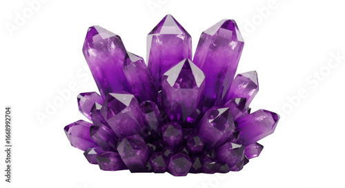 Purple crystal cluster isolated on transparent background