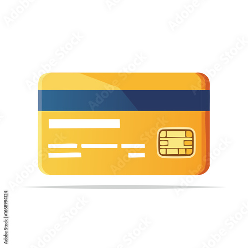 Modern Golden Credit Card with Chip and Blue Stripe Design