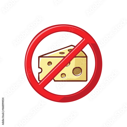 Cheese forbidden lactose intolerance cartoon symbol no dairy food allowed red circle vector allergy restricted diet sign