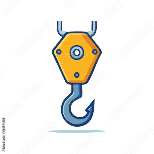 Cartoon industrial lifting hook and pulley system for heavy lifting tasks