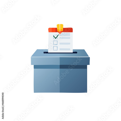Voting box with checklist ballot and exclamation icon illustration