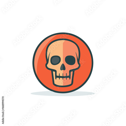 Stylized illustration of a skull symbol within an orange circle