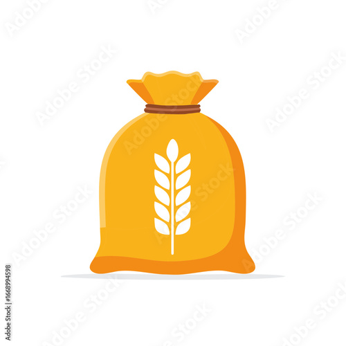 Golden grain sack with wheat ear symbol, agriculture concept