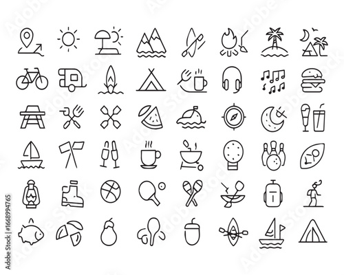 Set of outline icons related to scheduling, time management, calendar. Linear icon collection