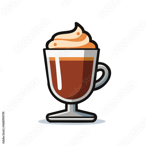 Illustration of Coffee Drink with Whipped Cream in a Transparent Mug