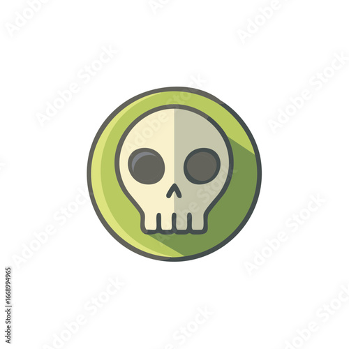 Cartoon Skull Graphic in Green Circle Pale Off White Human Skull Symbol  Danger Warning Icon
