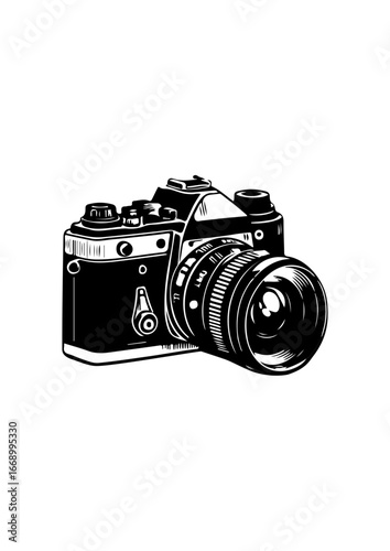 Vintage Camera Illustration in Black and Whitevintage camera, retro camera, photography, classic camera, black and white art, analog camera, photo equipment, artistic illustration, camera lens, old-fa