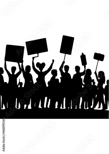 Silhouette of a Crowd Holding Protest Signs