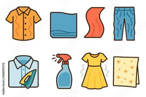 Children's Fabric Textures. Flat vector mini-illustrations fabric wrinkles in colors children's illustrations: wrinkled shirt,
