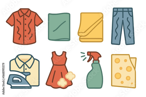 Children's Fabric Textures. Flat vector mini-illustrations fabric wrinkles in colors children's illustrations: wrinkled shirt,