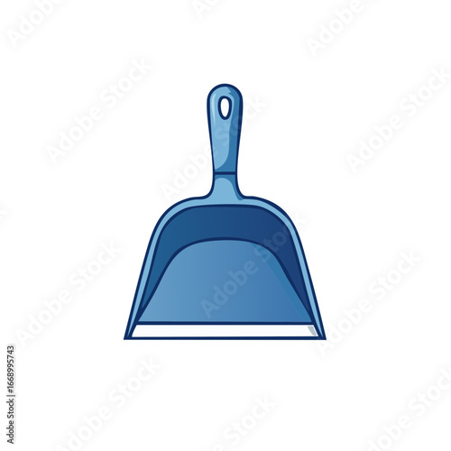 Cleanliness tool illustration: A single blue plastic dustpan ready for household chore or housekeeping task use