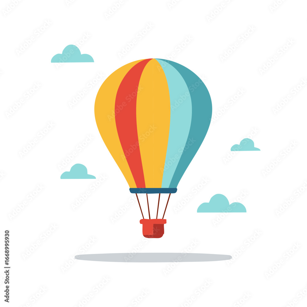 Obraz premium Colorful hot air balloon floating in sky with clouds illustration