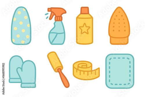 Children's Ironing Accessories. Flat vector mini-illustrations ironing accessories in colors children's illustrations: ironing