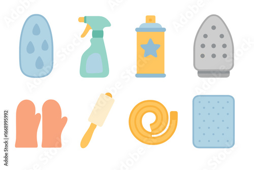 Children's Ironing Accessories. Flat vector mini-illustrations ironing accessories in colors children's illustrations: ironing