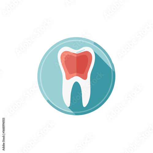 Dental Health Flat Icon, Red Tooth Circle Symbol, Dentistry, Hygiene, and Prevention