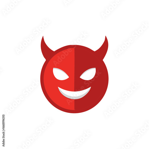 Red Devil Face Icon with Horns and Mischievous Smile Flat Design Vector Illustration