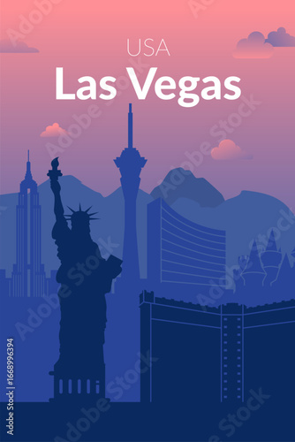 An Artistic Illustration of the Las Vegas Skyline Featuring Its Iconic Landmarks and Attractions