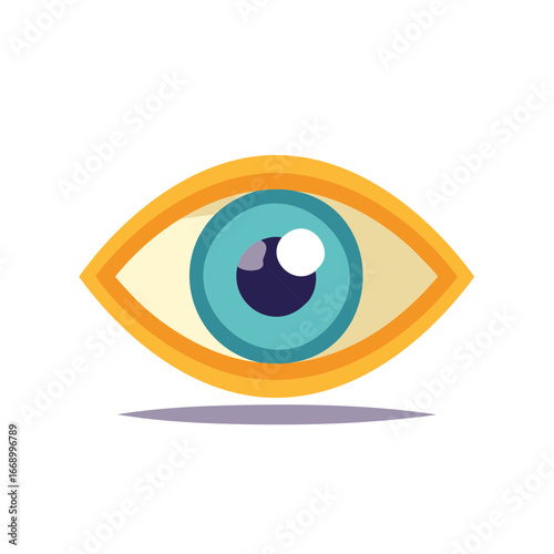 Stylized blue eye with yellow iris and purple shadow graphic