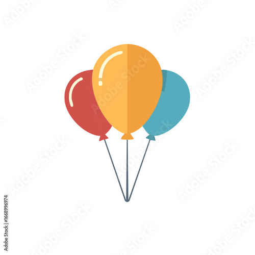Three colorful balloons floating together, representing celebration and joy