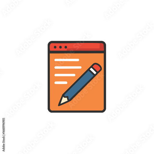 Note Taking with Pencil on Page with Lines and Red Frame Illustration