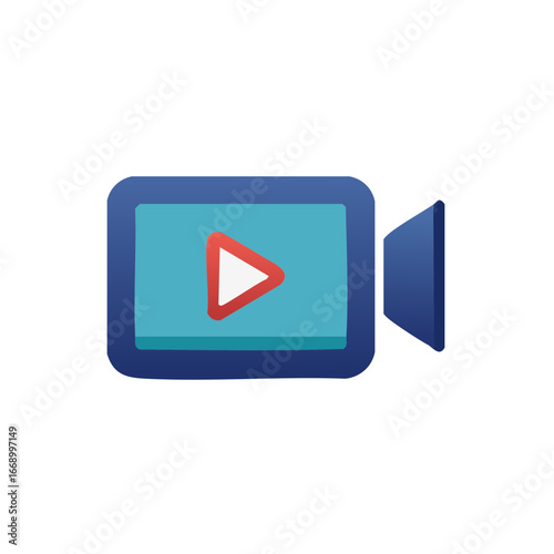 Free Download Simple blue video camera icon with a play button representing multimedia and streaming - GFXLoad