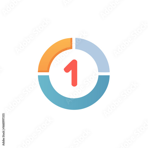 Number 1 in a Circle with Segmented Colors, Representing Progress