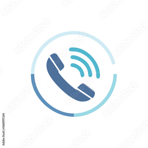 Telephone Receiver with Sound Waves in a Blue Circle Illustrating Communication Icon or Contact Us Button