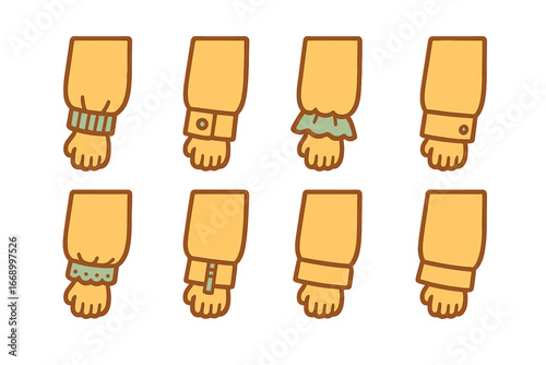 Colorful Cuff Shirt Icons. Flat vector mini-illustrations long sleeve shirts with cuffs in colors children's illustrations: