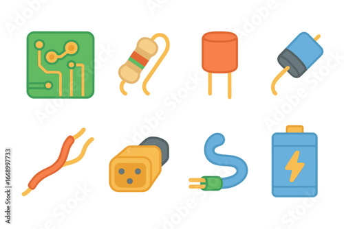 Colorful Electronic Components. Flat vector mini-illustrations insulator in electronics in colors children's illustrations: