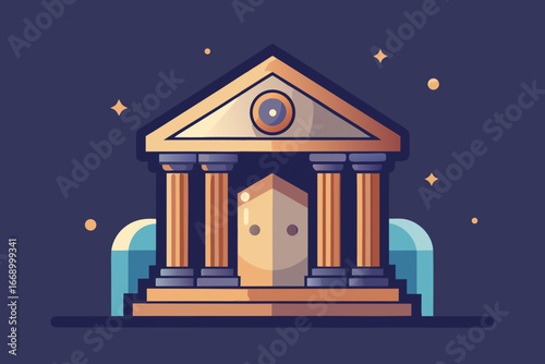 A cartoon bank with a large vault vector illustration