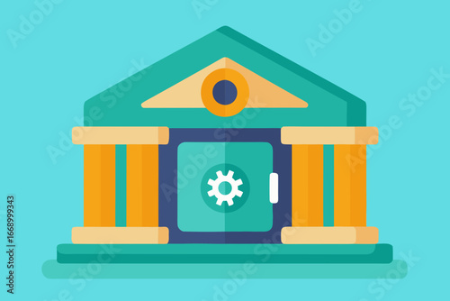 The interior of a cartoon bank with an open vault vector illustration